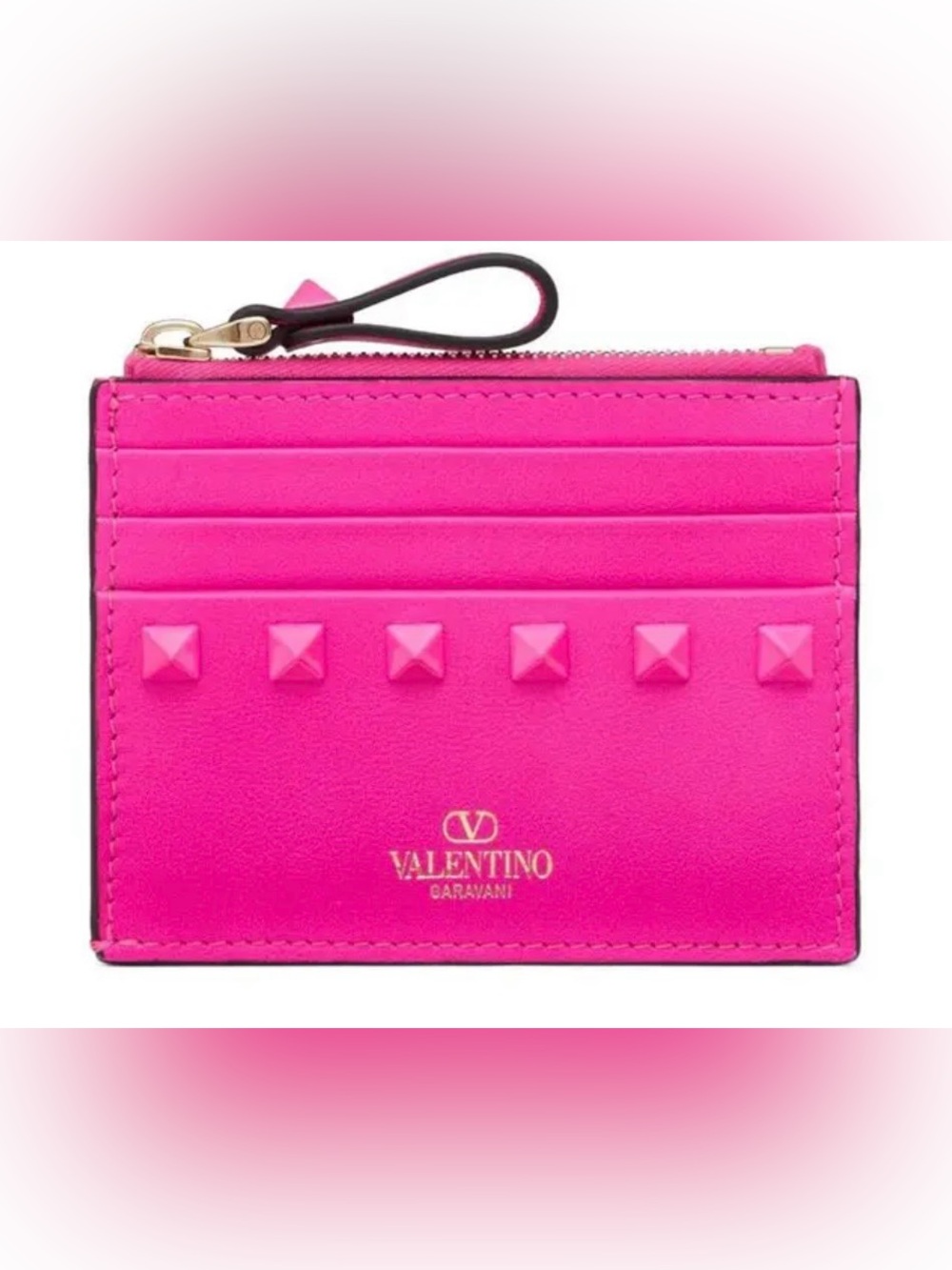 VALENTINO GARAVANI Leather Rockstud Coin Purse/Card Case 375 Retail